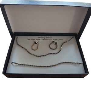 Sterling Silver Two-Tone Diamond Cut Rope Chain Jewelry Set